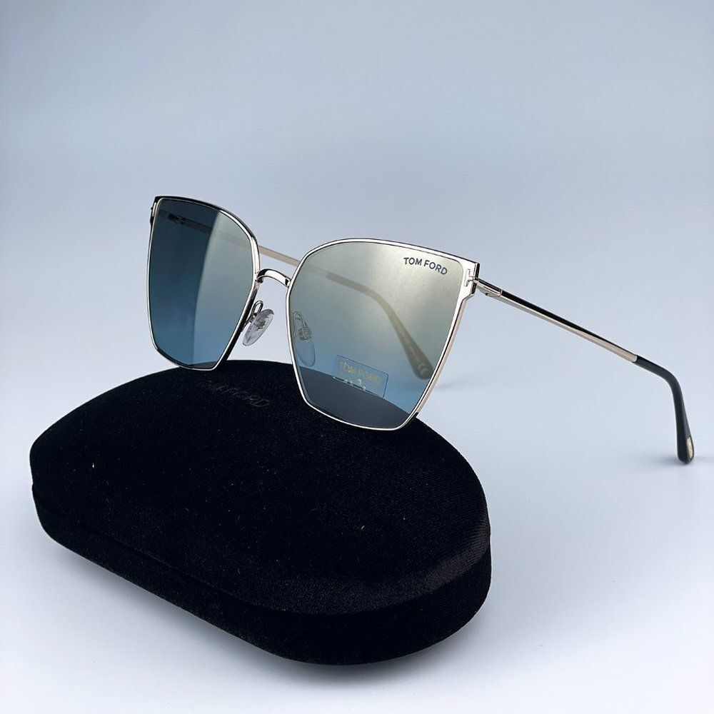 NEW Tom Ford FT0653/S 28V Gold Rose Blue Mirrored Metal Cat Eye Women Sunglasse